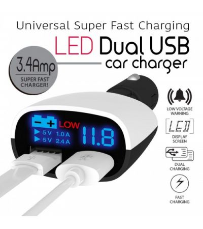 UNIVERSAL SUPER FAST CHARGING 3.4A LED DUAL USB CAR CHARGER